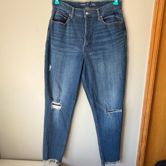 Old Navy Med Wash Distressed Extra High Rise Curvy Sky-Hi Straight Jean 14 Tall - Picture 11 of 11